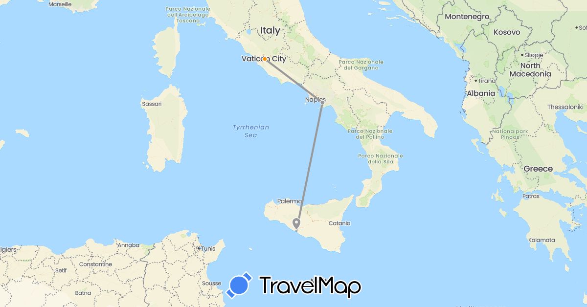 TravelMap itinerary: driving, bus, plane, hiking, hitchhiking in Italy (Europe)